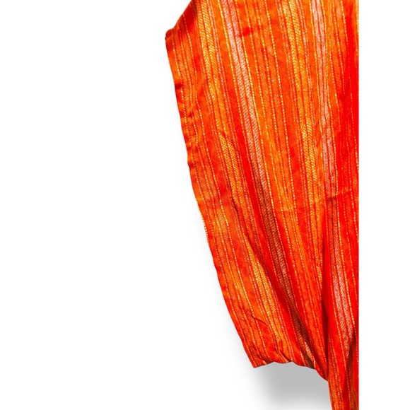 Free People Women's Medium Orange Metallic Stripe Maxi Dress Boho Festival Tie - Picture 2 of 15